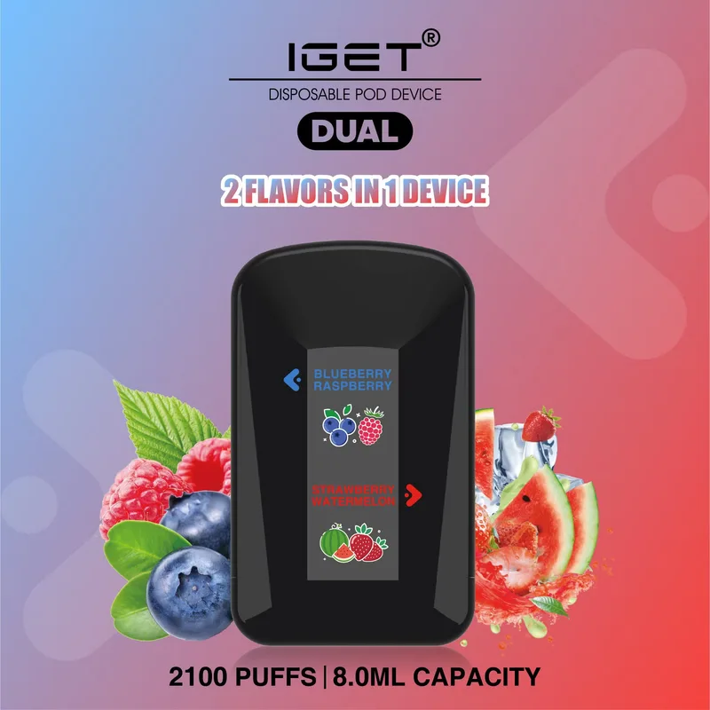 IGET Dual 2 Flavours In 1 Device Blueberry Raspberry/ Strawberry Watermelon – 2100 Puffs