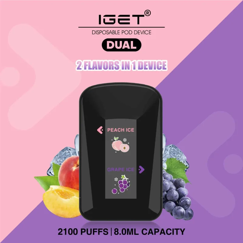 IGET Dual 2 Flavours In 1 Device Peach Ice / Grape Ice – 2100 Puffs