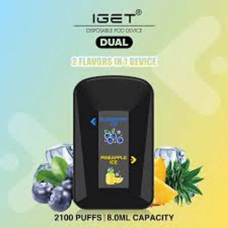 IGET Dual 2 Flavours In 1 Device Pineapple Ice / Blueberry Ice – 2100 Puffs