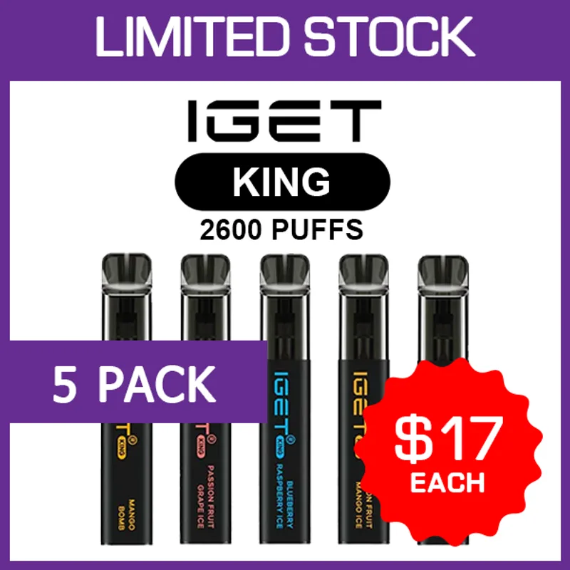IGET King – 2600 Puffs – 5 Pack